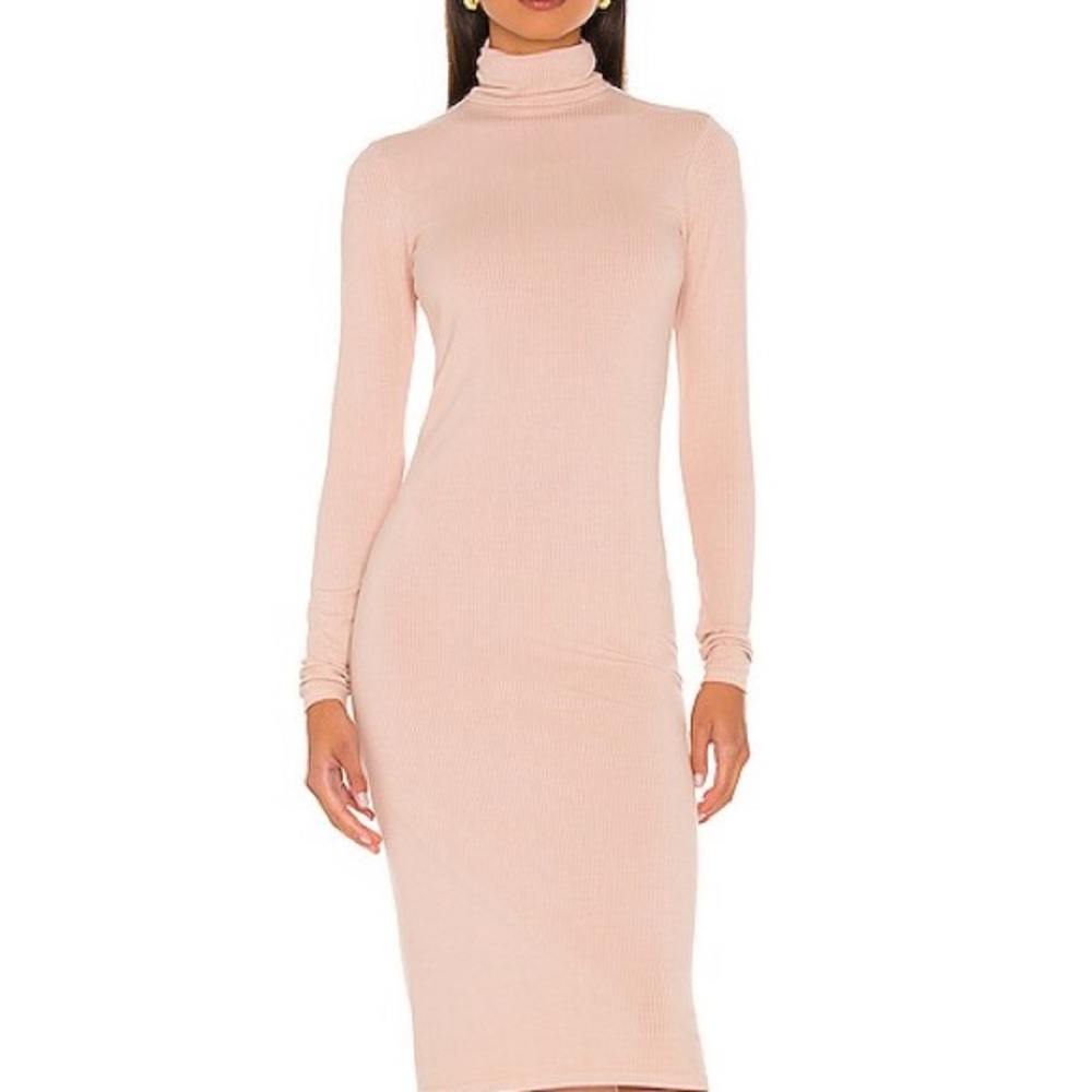 Nude pink Enza Costa x Revolve turtle neck sweater knit dress